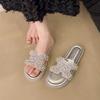 Zapatillas de Estilo Nuevo 2025 con Suelas Suaves para Uso Exterior, Sandalias Planas de Moda de Verano para Mujer Estilo Coreano con Pedrería