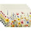 Mat de aislamiento impermeable con estampado a una cara de lino, estilo floración de tulipán y girasol, temática de flores y pájaros, nuevo de verano, transfronterizo de Temu