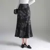 Falda Larga Estampada Cola de Pescado 2025 Nuevo Otoño Elegante para el Trabajo Elegante Falda Ceñida a la Cadera Aspecto Adelgazante Falda de Cintura Alta