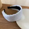 Faixa de cabelo de algodão e linho com bolinhas de aba larga, mesmo estilo de Zhang Ruonan, para mulheres, toque de alta qualidade, versátil para o dia a dia, para usar na rua, faixa de cabeça com esponja alta para o topo da cabeça