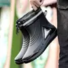 Botas de chuva grossas para agricultores, botas de chuva de pesca masculinas forradas com fleece, sapatos impermeáveis curtos para chefs, antiderrapantes, de corte baixo, duráveis, leves para cozinha