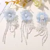 Tela de Malla con Flores Bordadas y Flecos de Perlas para Niña Dulce Oxygen Adhesivo para Manualidades Accesorios para Pendientes de Primavera y Verano Accesorios para el Cabello Pin Lateral Accesorios para Corsage