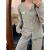 Pijama Cálido de Terciopelo Alemán Otoño e Invierno 2025 para Mujer Niñas Dulces Rayado Casual Casual Conjunto de Ropa para el Hogar Se Puede Usar Afuera
