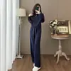 Traje Deportivo Casual de Moda Tendencia para Mujer Otoño e Invierno Adelgazante Rejuvenecedor Sudadera con Cuello de Solapa Patchwork Pantalones de Pierna Ancha Conjunto de Dos Piezas
