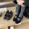 Nuevos Zapatos de Invierno 2025 Estilo Coreano Retro Mary Jane de Doble Botón de Lana con Tacón Bajo Forrados de Borrego Cálidos de Piel Poco Profunda para Mujer