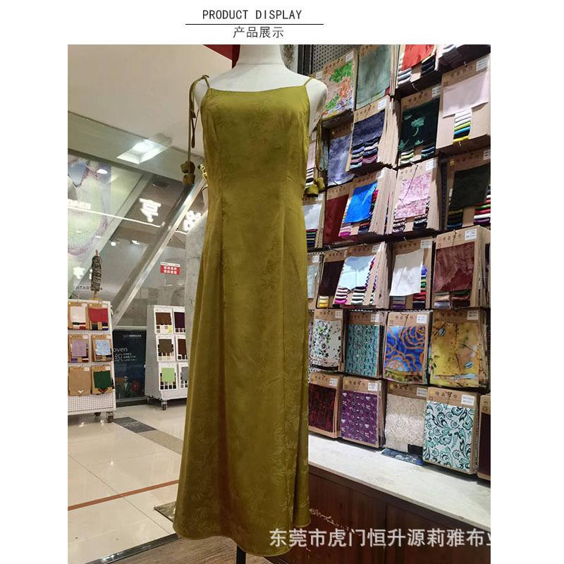 新中式国风人丝竹叶提花面料 仿醋酸提花面料 连衣裙