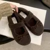 Primeiro Encontro Outono/Inverno 2026 Feminino, Sapatilhas Redondas Novas Estilo Fada com Laço, Versáteis e Forradas com Lã para Aquecimento