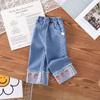 Jeans para Meninas de Primavera e Outono Jeans Ocidentais para Meninas Calças de Meninas Jeans Morango Calças de Perna Reta