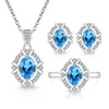 Conjunto de Três Peças Colorido com Pedras Preciosas Europeu Mais Vendido Moda Temperamento Elegante Joias de Luxo Colar Anel Brincos Coloridos Feminino Atacado