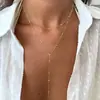 Colar Longo Lariat Simples Novo Transfronteiriço Europeu e Americano Moda Corrente de Clavícula de Cobre Colar Pingente em Y Colar com Contas