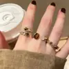 Anillo Abierto Ovalado de Ojo de Tigre y Circonita de Moda Nicho Anillo Vintage para Dedo Índice