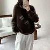Novedades para Otoño/Invierno 2026: Suéter de cachemira suave y mullido con estampado floral, con tejido jacquard de capa de aire, suéter de lana para mujer