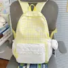 Mochila de cuadros muy elegante y fresca, bolsa escolar para estudiantes con ribete de encaje, disponible en varios tamaños, adecuada para primaria y secundaria, y para salidas