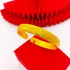Pulsera abierta de cobre chapado en oro, tallada a mano con doble pez y loto, estilo chino, con nube auspiciosa y flor de riqueza, venta al por mayor