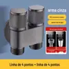 Torneira para máquina de lavar roupa toda em cobre, válvula angular de entrada única e saída dupla, divisor de água de três vias, saída de água com controle duplo e cabeçal duplo, válvula automática de separação de água