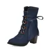 Botas Femininas de Comércio Exterior Jeans Inverno Novo Estilo Coreano Botas com Cadarço Sapatos de Salto Grosso Botas de Motocicleta Botas Curtas de Salto Alto