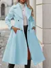 Nuevo modelo de gabardina larga cruzada de color liso con solapa, informal, de doble botonadura para mujer, comercio exterior transfronterizo europeo y americano 2025, hecho a medida desde la fábrica