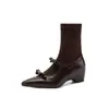 Botas Cano Curto Doces para o Dia a Dia - Estilo Coreano Primavera/Verão Laço Salto Plataforma 5cm Sapatos Mary Jane Meia Bota Slim Fit de Calçar