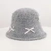 Sombrero de pescador de punto de alpaca calado estilo coreano con un dulce lazo, tejido simple, transpirable, estiliza el rostro y cálido