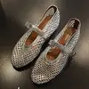 Versión de Piel de Oveja ~4 cm de Altura que Aumenta los Zapatos Planos de Malla Mary Jane, Zapatos de Ballet, Impresionantes Zapatos Planos de Estilo Francés Completamente Tachonados de Diamantes para Mujer