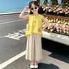 Conjunto Dopamina para Meninas 2026 Verão Novo Colete Sem Mangas Infantil Calça Wide Leg Listrada Estilosa Conjunto de Duas Peças Tendência