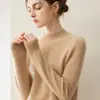 Suéter de cachemira de doble hebra engrosado de cuello alto medio para mujer, 100% cachemira pura, elegante capa interior, suéter base de color liso