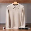 Suéter de cashmere de sete agulhas, fio duplo, gola polo plana espessa para homens, pulôver de manga comprida, malha casual de negócios