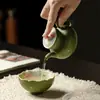 Tetera de Cerámica Pintada a Mano con Pequeño Diseño de Mandarina Verde para Uso Doméstico, Juego de Té Kung Fu con Filtro de Agujero de Bola, Tetera de Mano Estilo Antiguo