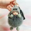 Muñeca para dormir de piel de zorro, juguete de peluche, adornos para teléfono móvil, cordón, muñeca, colgante para bolso de piel real, llavero para coche