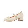Zapatos Mary Janes de Tacón Grueso Estilo Suave para Mujer 2026 con Lazo y Correa Única, Planos de Boca Baja, Versátiles para Citas, Piel Suave, Zapatos para Mujer