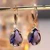 Pendientes de Cristal Morado Populares con Forma de Gota de Agua Transfronterizos para Mujer, Clips para Orejas Estilo Lujo Ligero Dorado Champagne, Pendientes de Estilo Retro Europeo y Americano