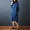 Vestido de Mezclilla de Longitud Media Estilo Coreano Otoño e Invierno 2026, Holgado, Rejuvenecedor, con Solapa y Mangas Largas, Vestido Camisero Vintage