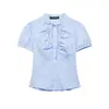 Camisa de Manga Corta de Color Sólido con Adorno de Lazo, Diseño de Popelina, Top Ajustado, Nuevo Estilo Europeo y Americano, Verano 2026
