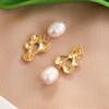 Pendientes barrocos retro de perlas naturales de agua dulce con entrada francesa, de lujo, chapados en oro vintage, para mujer.