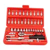 Juego de 46 piezas 1/4 caja roja pequeña voladora multifuncional llave de carraca de 24 dientes cabezal de vaso combinado herramienta de reparación para automóviles y motocicletas