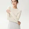 ¡Lavable en la lavadora! Suéter de punto fino 100% lana Yangzi para mujer, ajuste ceñido, cuello redondo, fino, tejido sin costuras, camiseta base