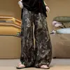 Traje de Mujer a la Moda 2026 Verano Nuevo Elegante Adelgazante Cuello en V Top de Terciopelo Pantalones de Pierna Ancha Estampados Conjunto de Dos Piezas Tendencia