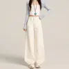 Jeans gruesos para mujer con forro de polar marrón, nuevo estilo otoño e invierno de cintura alta, corte petite curvo, pantalones rectos de pierna ancha adelgazantes