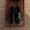 Versión de Cuero Suave de Mocasines Plisados Estilo Británico Retro, Zapatos sin Cordones de Punta Redonda para el Trabajo, Zapatos Negros de Cuero con Tacón Grueso para Mujer
