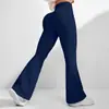 Calça de Yoga Ribatada Flare Cintura Alta Estilo Europeu e Americano, Calça Fitness Cintura Alta Levanta Bumbum, Calça Esportiva Longa Bumbum de Pêssego, Calça Wide Leg para Mulheres