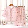 Pijama de Algodón, Seda y Lyocell para Niños y Niñas, Ropa de Casa de Verano con Aire Acondicionado, Conjunto de Dos Piezas con Sensación de Hielo, Manga Tres Cuartos y Pantalón Largo