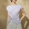Camiseta de Manga Curta para Mulheres 2026 Verão Novo Estilo Gola Redonda Suave e Elegante Top Irregular com Ajuste na Cintura que Cobre o Corpo e te Deixa Mais Magra