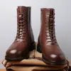 Botas masculinas de outono e inverno de cano alto com sola grossa para aumentar a altura, botins estilo britânico, botas casuais para motociclista, botas Martin com zíper lateral e cadarço