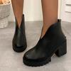 Zapatos en V Otoño e Invierno 2025 Tacón Grueso Delgado Botas Martin Suela Gruesa Estilo Británico Punta Redonda Botines Tacones Altos para Mujer