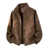 Nueva chaqueta para hombre 2026 con cuello de solapa, abrigo de piel sintética PU, corte holgado, estilo moderno de Hong Kong