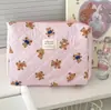 Bolsa de cosméticos de oso a rayas azules transfronteriza, estilo de dibujos animados, perfecta para niñas, portátil para salidas, gran capacidad, neceser acolchado