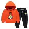 Conjunto de Suéter con Capucha para Niños Otoño e Invierno 2023 Estilo Occidental Nuevo para Niños Medianos y Grandes Ropa de Invierno Gruesa y Cálida con Forro de Felpa