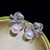 Accesorios de traje DIY S925 plata esterlina pendientes de perlas anillo soporte vacío pendientes anillo de dos piezas productos semiacabados