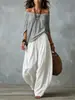 Moda Nova Europeia e Americana Transfronteiriça Conjunto Feminino Casual Confortável com Top Soltinho Ombro a Ombro e Calça Laranja Feito Sob Medida
