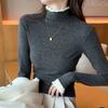 Camisa básica de gola meia-alta com costura de renda suave para outono e inverno, suéter feminino de malha com renda e parte interna